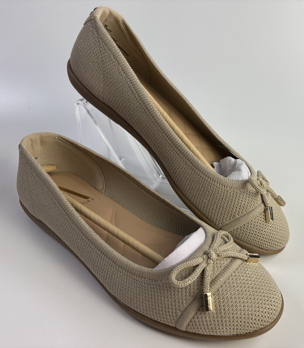 Aerosoles Bexley Round Toe Ballet Flats Metallic Soft Gold Knit Size 7M New
